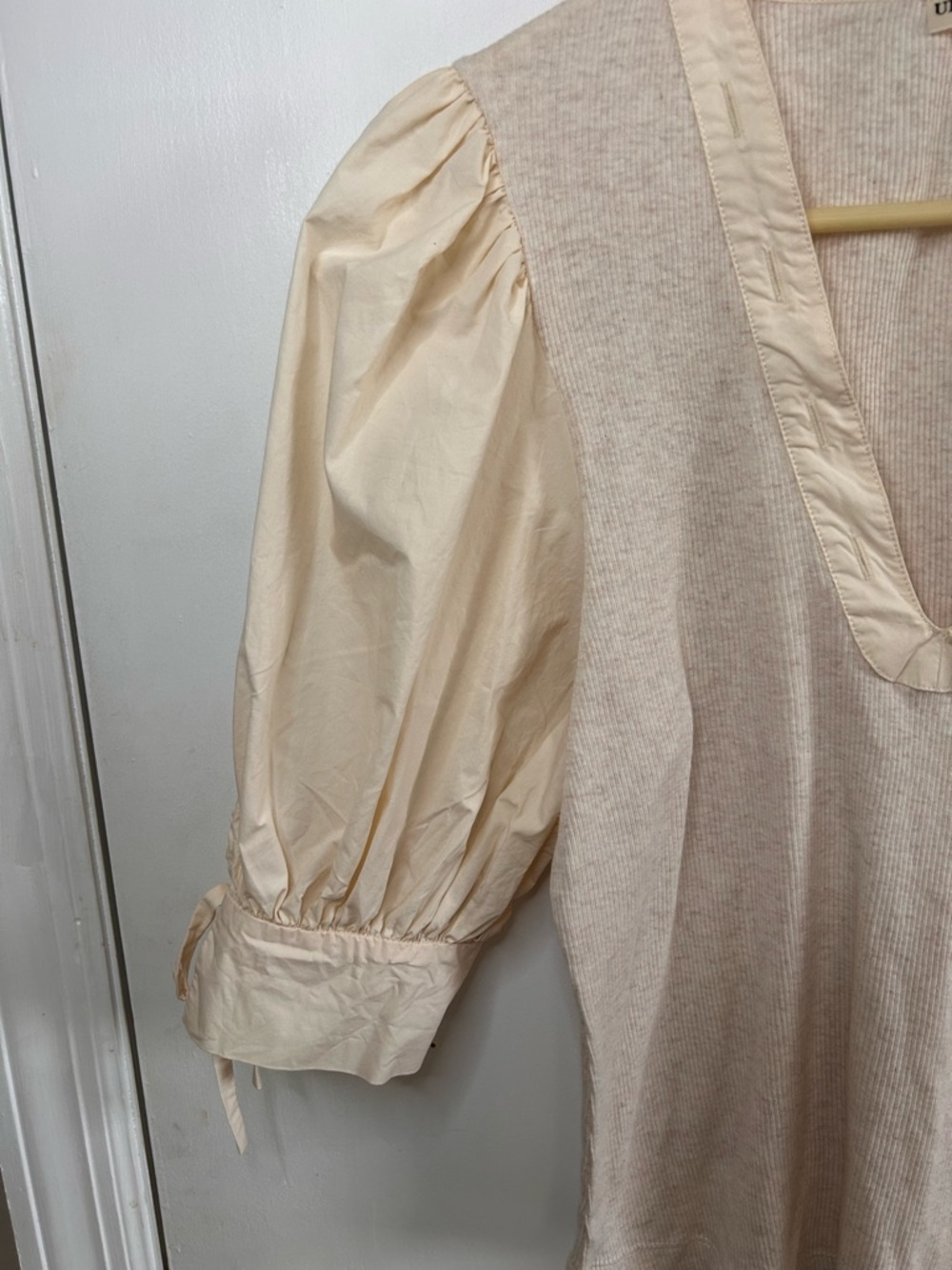 ULLA JOHNSON PIA V-NECK MELANGE RIB KNIT TOP WITH PUFF SLEEVES SIZE MEDIUM - Picture 5 of 13